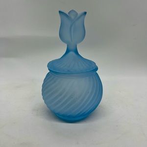 Partylite VINTAGE Candle Votive Jar Blue Satin Frosted Glass Tulip Flower 5.75"